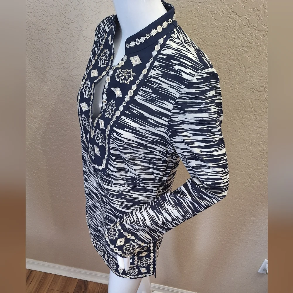Tory Burch Tunic Dark Blue & white with Mirror details.
